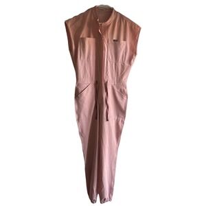 Figs Peach Pink Cargo Pocket 1/2 Zip Up Jumpsuit Scrubs Women's Size Medium